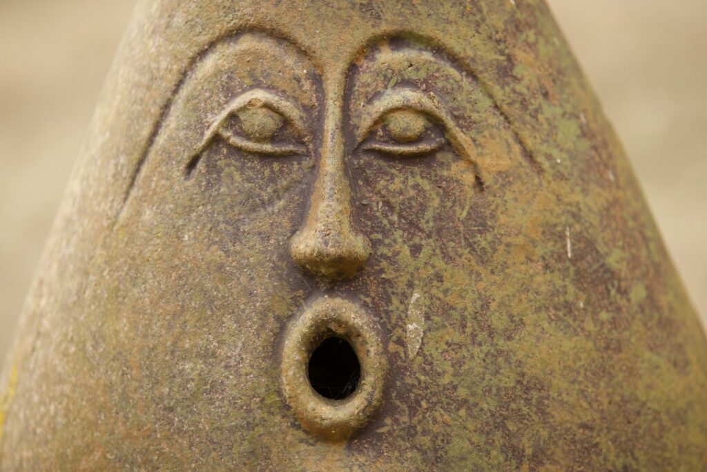 Kleine Vase mit einem erschreckten Gesicht als Symbol für überraschende Emotionen und Körperwahrnehmungen in der Somatic Experiencing Traumatherapie der Praxis Nienna von Heilpraktikerin für Psychotherapie Martina Herrmann